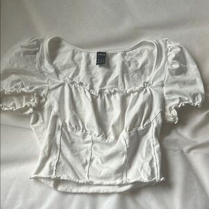 SHEIN White Puff Sleeve Crop Blouse